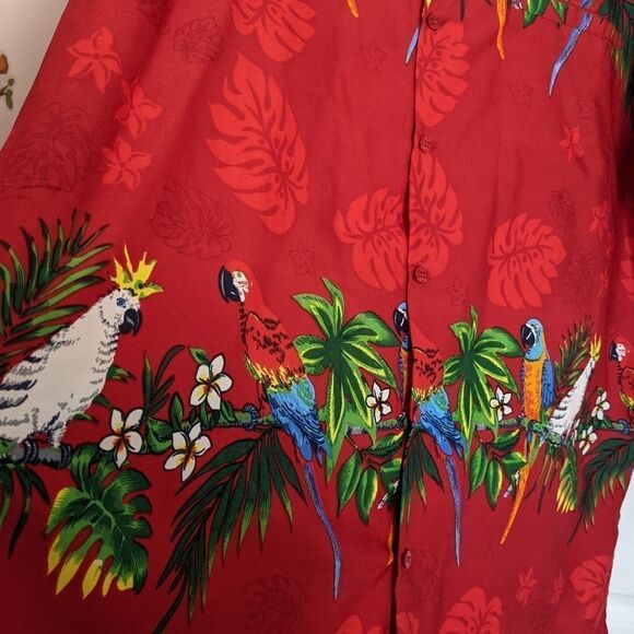 Rima Red Tropical Flowers Parrot Hawaiian Style Button Down Shirt Size XL @Z - Picture 6 of 10